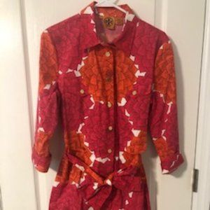 "Tori Burch Long Sleeve Floral Shirt Dress"